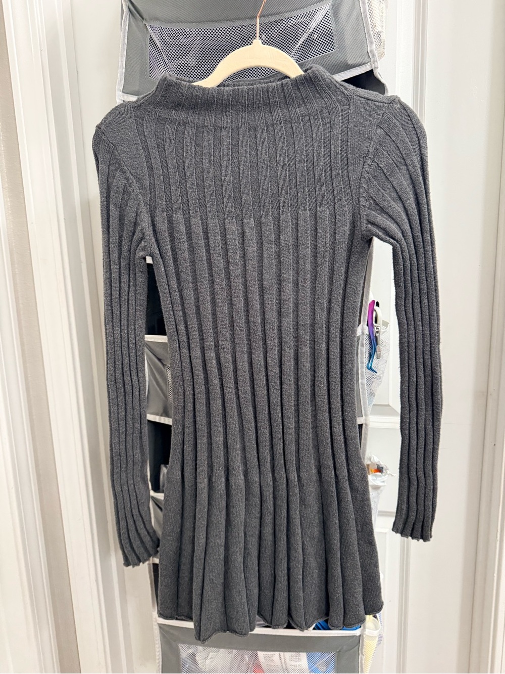 Gray Ribbed Long Sleeve Women’s Sweater Dress